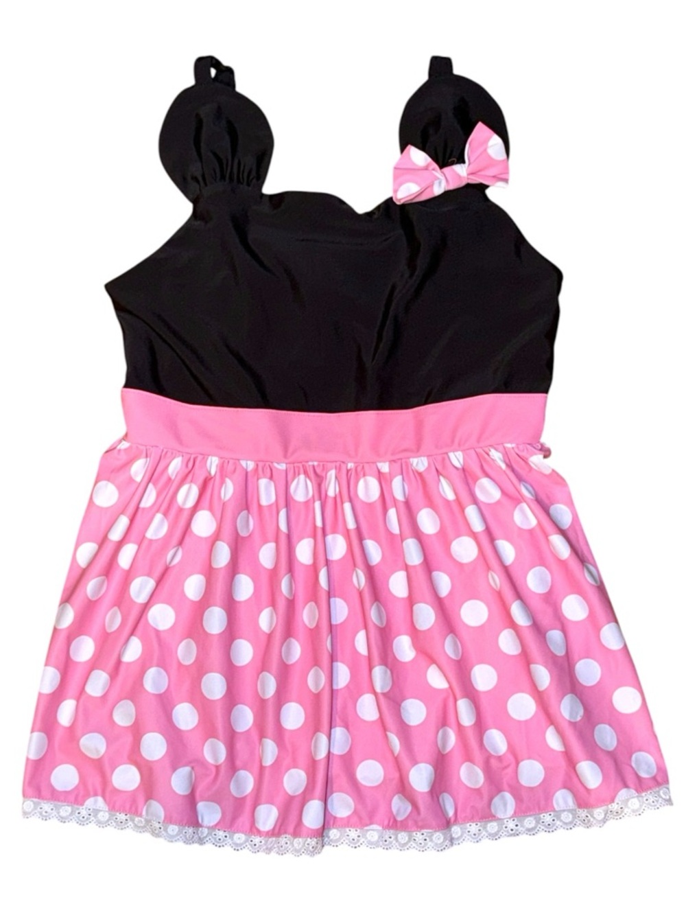 Bella & Omi Girls Polka Dot Swim Dress Top 10/12 Pink Black Adjustable Straps